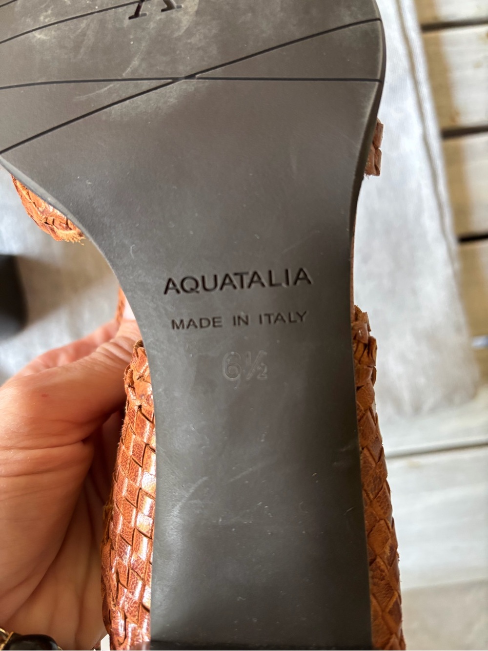 Aquatalia Brown Woven Leather Block Heel Mule Sandals 6.5 Italy - Picture 11 of 11